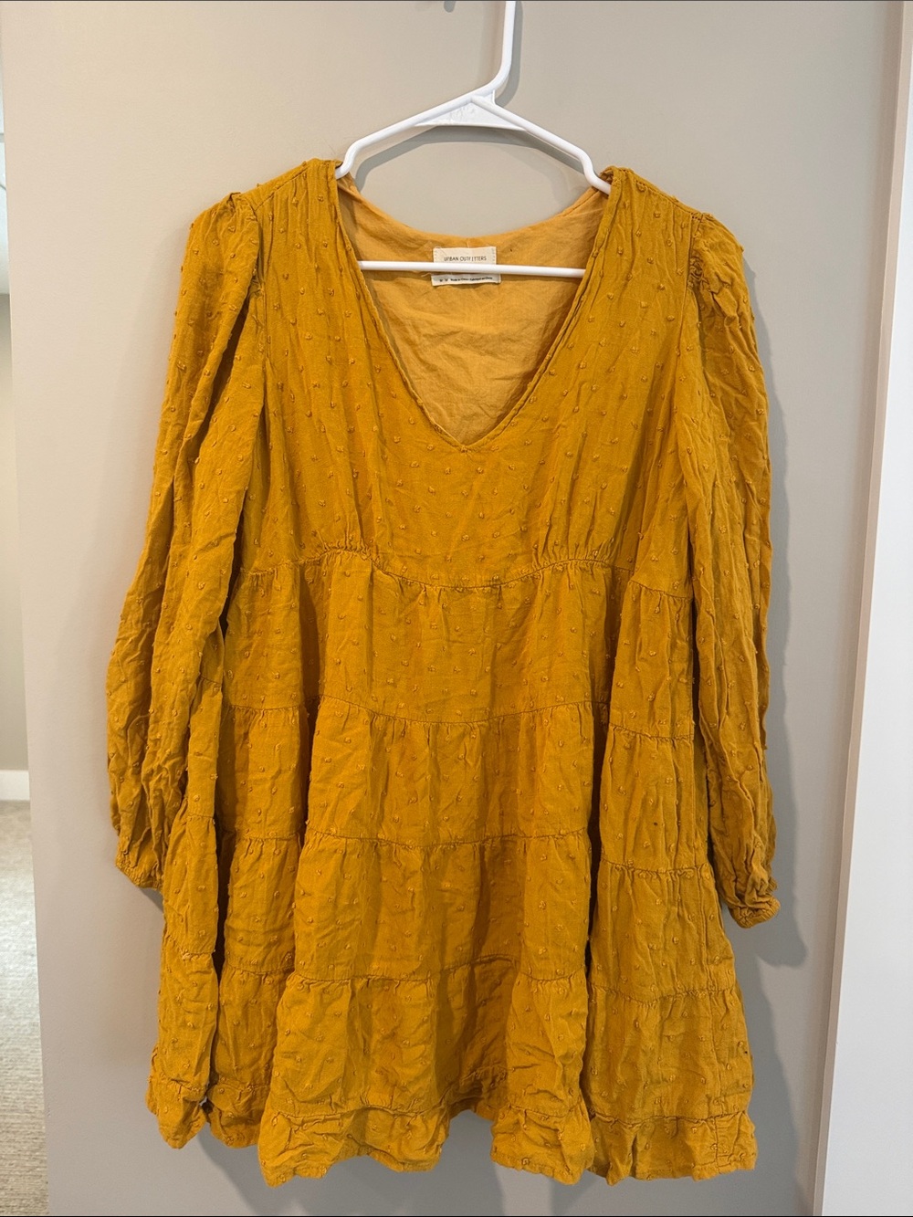 Urban Outfitters Textured Mustard Tiered Long-Sleeve Women’s Dress